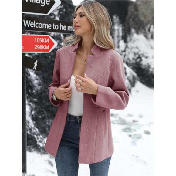 Women’s Open Front Herringbone Blazer Dark Pink - Picture 4 of 5